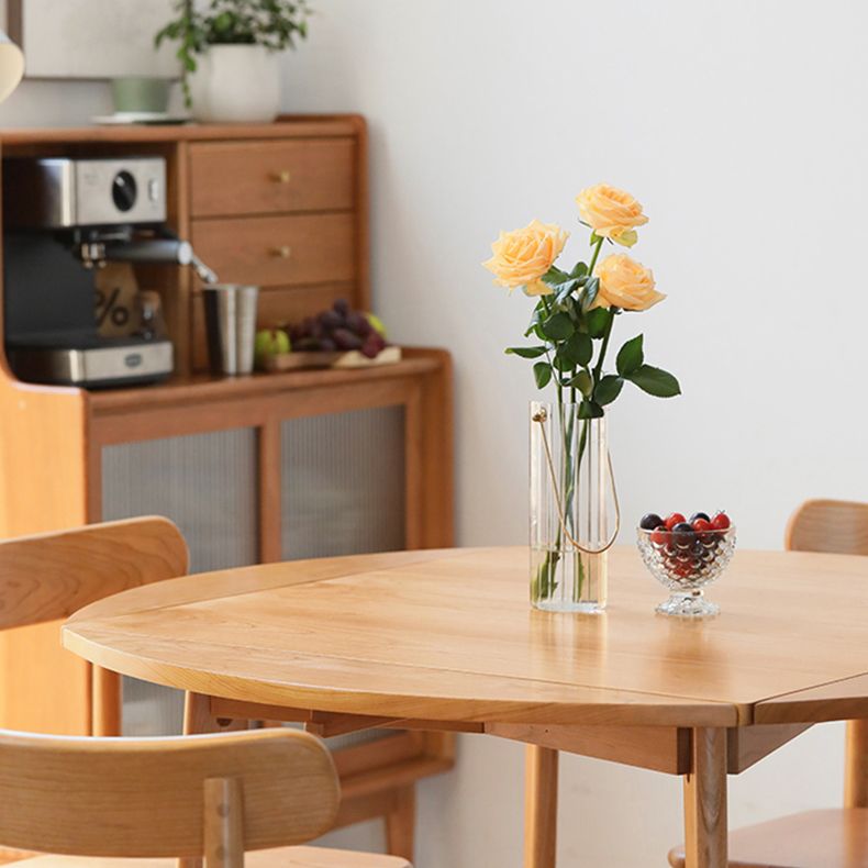 Cherry Wooden Round Table Extendable 4 Legs Square Dining Table in Nature