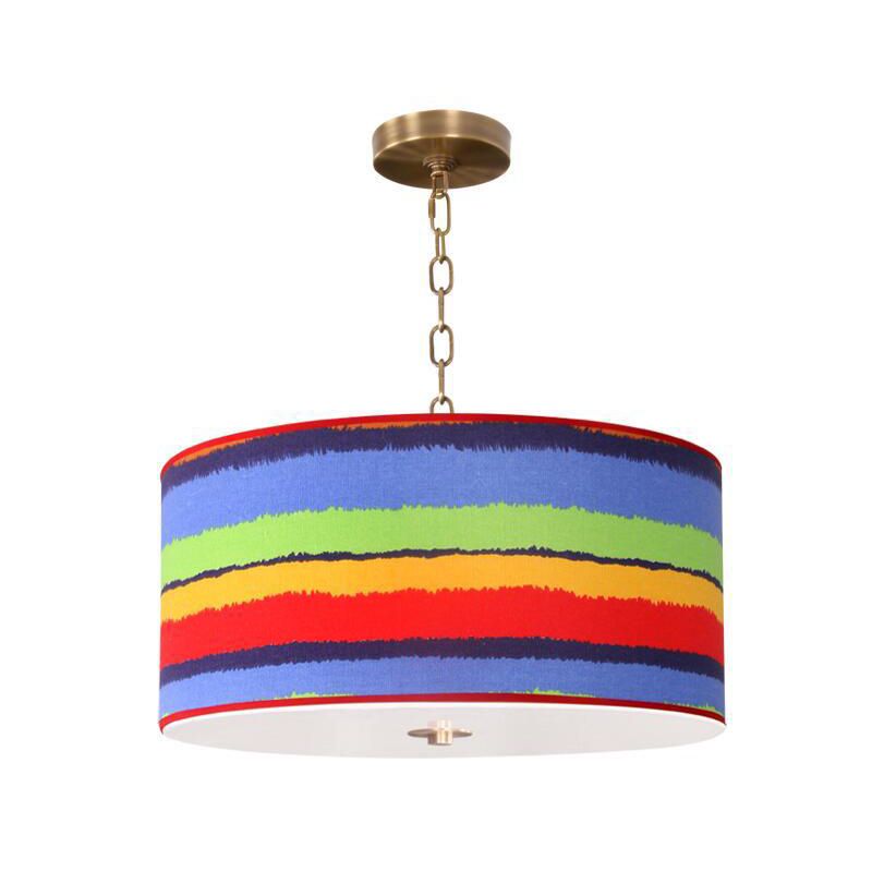 Red and Blue Drum Ceiling Light Fixture Kids 1 Light Fabric Hanging Pendant Lamp for Child Bedroom