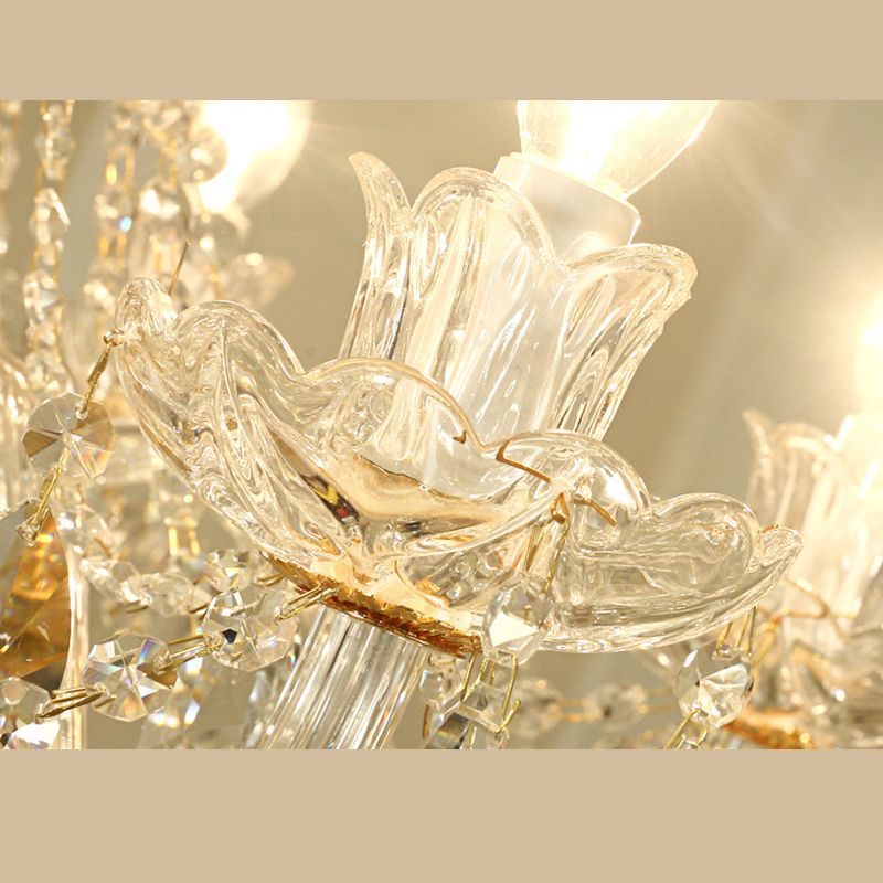 Beveled K9 Crystal Clear Hanging Ceiling Lights Classic Candelabra Ceiling Lamp for Living Room