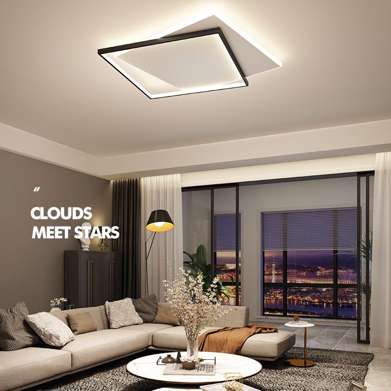 Double Squares Nordic Style LED Ceiling Light Minimalism Ultra-thin Flush Mount Lamp for Living Room