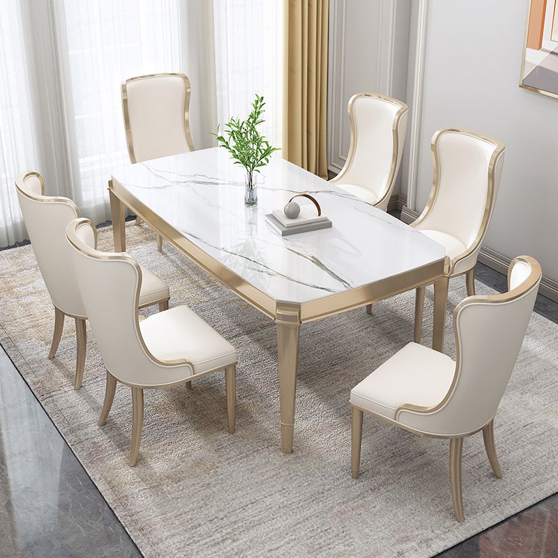 Nordic 1/2/5/7 Pieces Furniture Stone Rectangle Dining Table Set in White