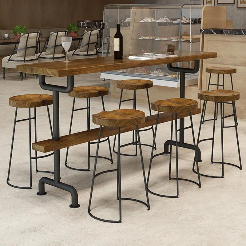 Industrial Wood Bar Table Trestle Base Dining Table for Kitchen Living Room