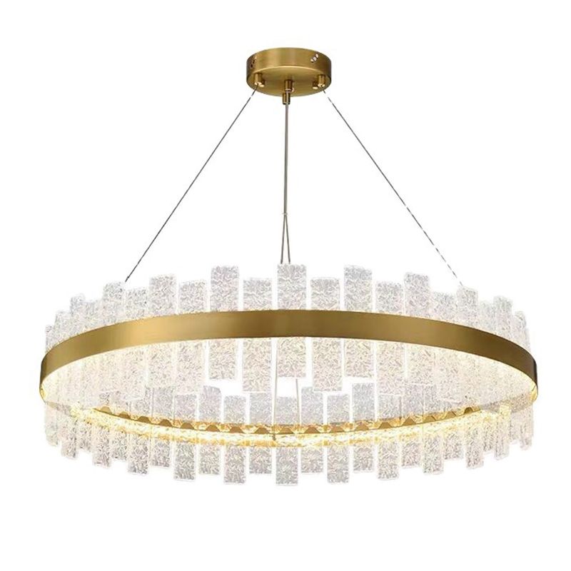 Illuminazione dell'isola rettangolare cristallina increspata luce a led oro minimalista per cena