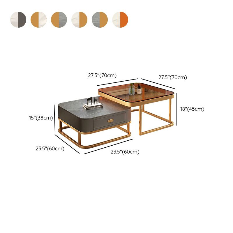 Modern Coffee Table Glass Top Square Nesting Coffee Table Set