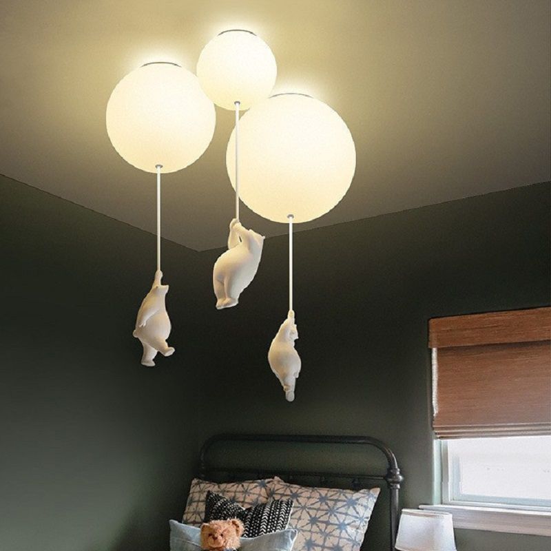 Modern Bear Ceiling Light 1-Light Ceiling Mount Light with Glass Shade for Kid's Room
