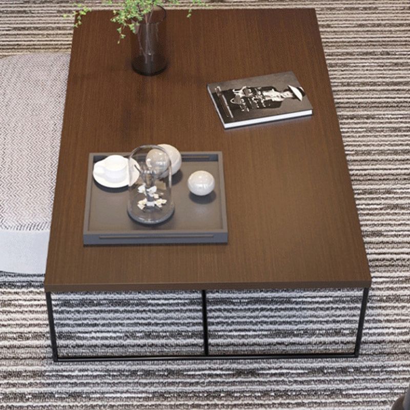 13.78" H Modern Rectangle Wooden Coffee Table Metal Sled Cocktail Table