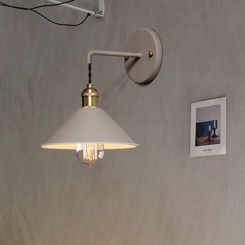 Metal Conical Shade Wall Light Nordic Colorful 8" Wide Wall Sconce for Living Room