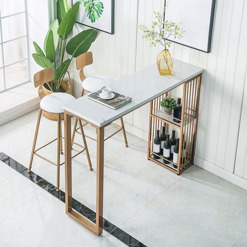 Industrial Rectangle Bar Height Pub Table with Storage Marble Bistro Bar Table