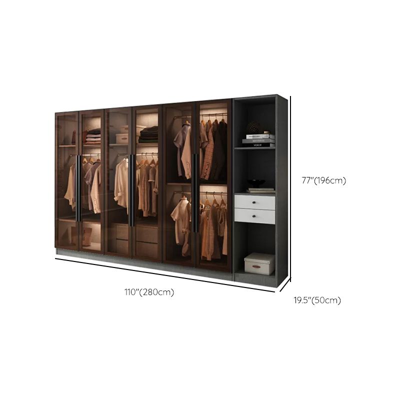 Modern Wardrobe Cabinet Glass and Engineered Wood Wardrobe Closet
