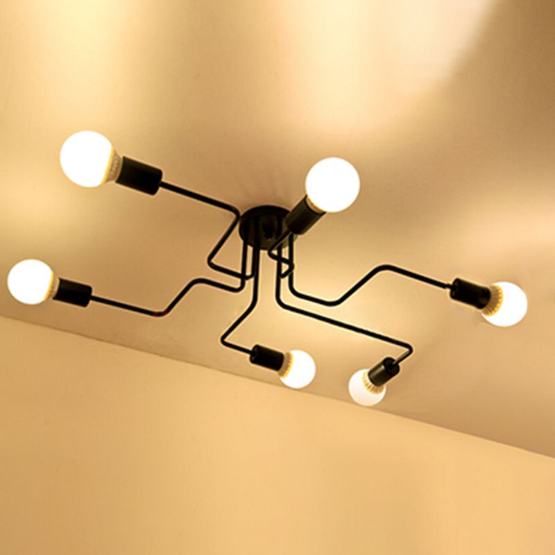 Iluminación de Techo Industrial de Metal Semi Plafón Lineal Radial en Negro para Comedor