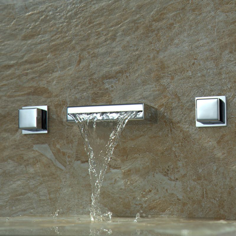 Square 3 Hole Bathroom Faucet 2-Handle Wall Mounted Bathroom Faucet with LED Lighting
