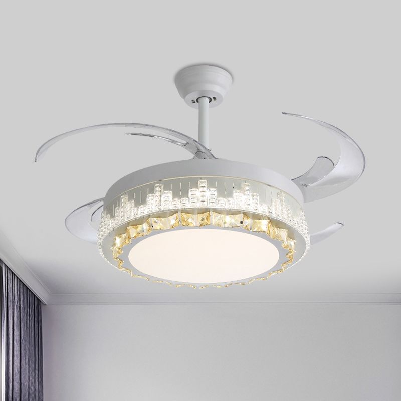 4 Blades LED Hanger Lamp Hedendaagse cirkelvormige Clear Clear Crystal Blocks Semi Flush Mount, 19 "breedte