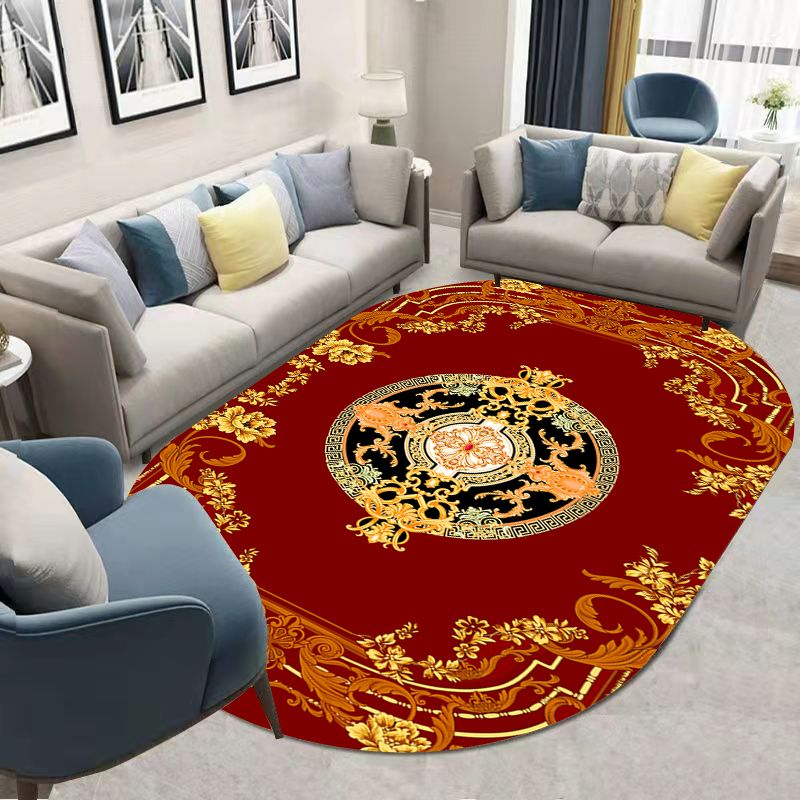 Green Bohemian Rug Blending Graphic Rug Non-Slip Backing Rug for Living Room