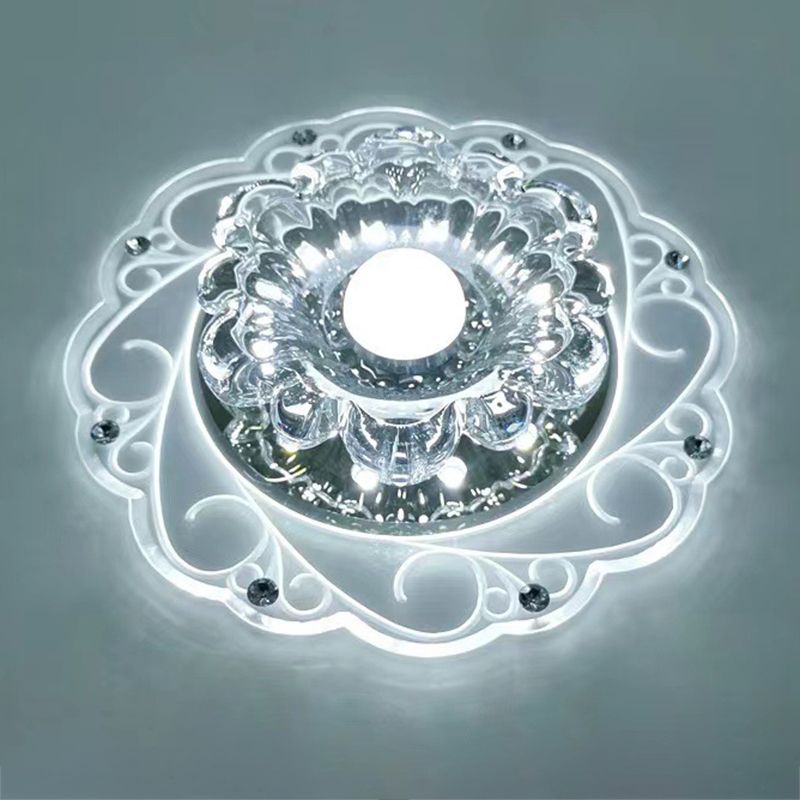 Plafonnier moderne en forme de fleur, plafonnier à 2 lumières en cristal avec trou de 2 à 3.5 pouces de diamètre
