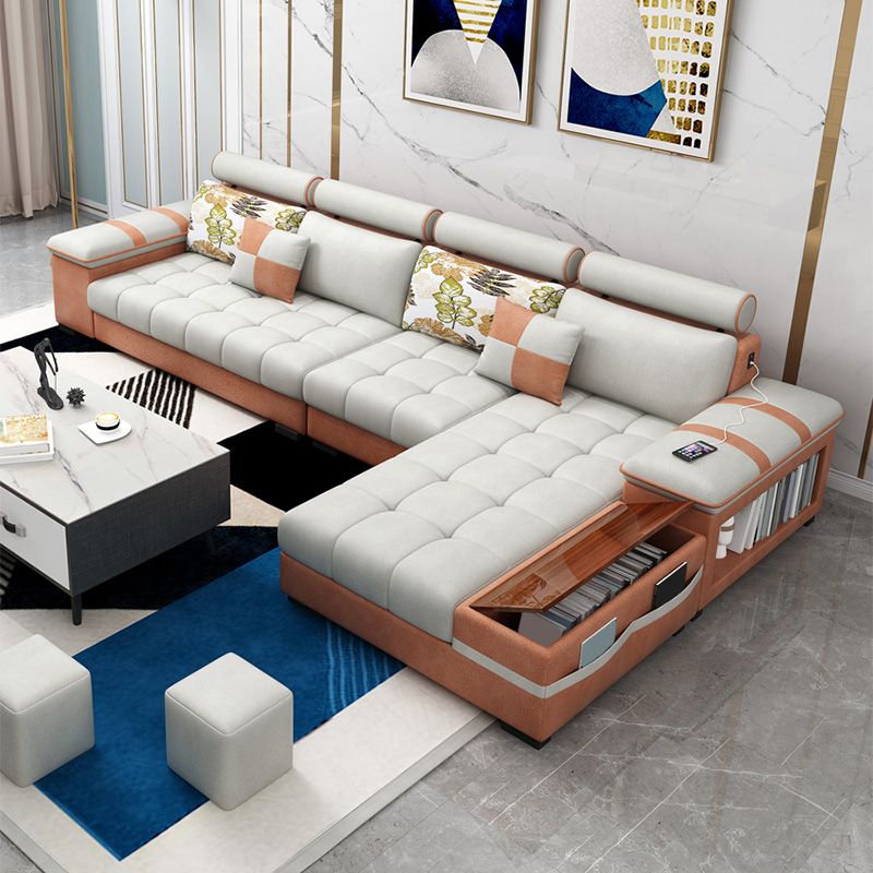 Contemporary Cotton Blend and Faux Leather Furniture Sectionals