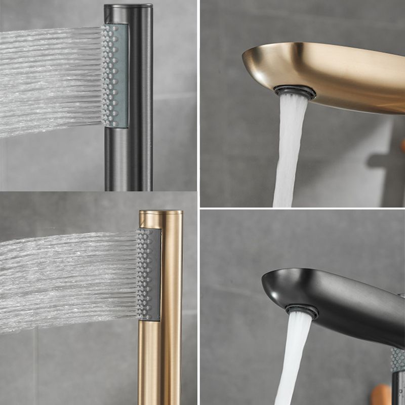 Floor Mounted Metal Freestanding Tub Filler Hand Shower Freestanding Faucet