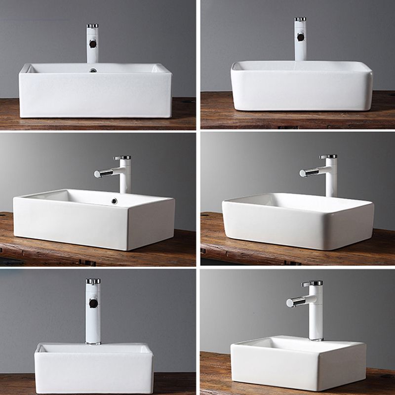 Modern Bathroom Sink Porcelain Rectangular with Drain Assembly Vessel Lavatory Sink