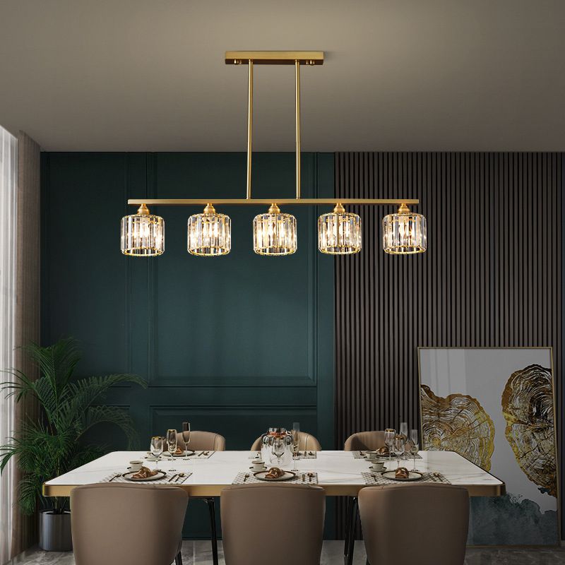 Modern Style Linear Shape Island Lights Crystal 3/5/6 Lights Pendant Light in Gold