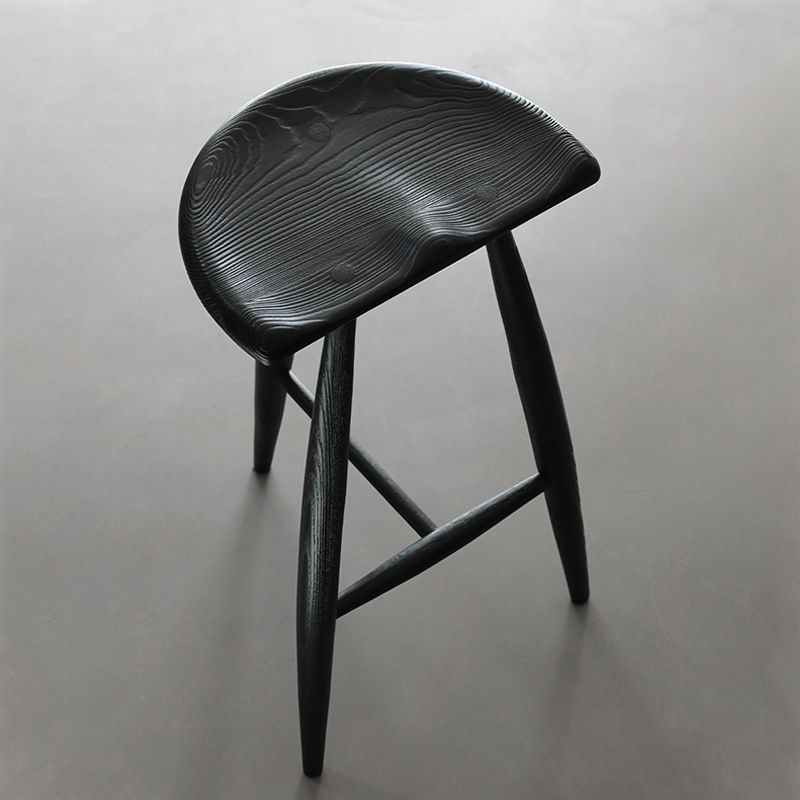 Solid Wood Dining Stools Contoured Seat Bar Stools with Footrest