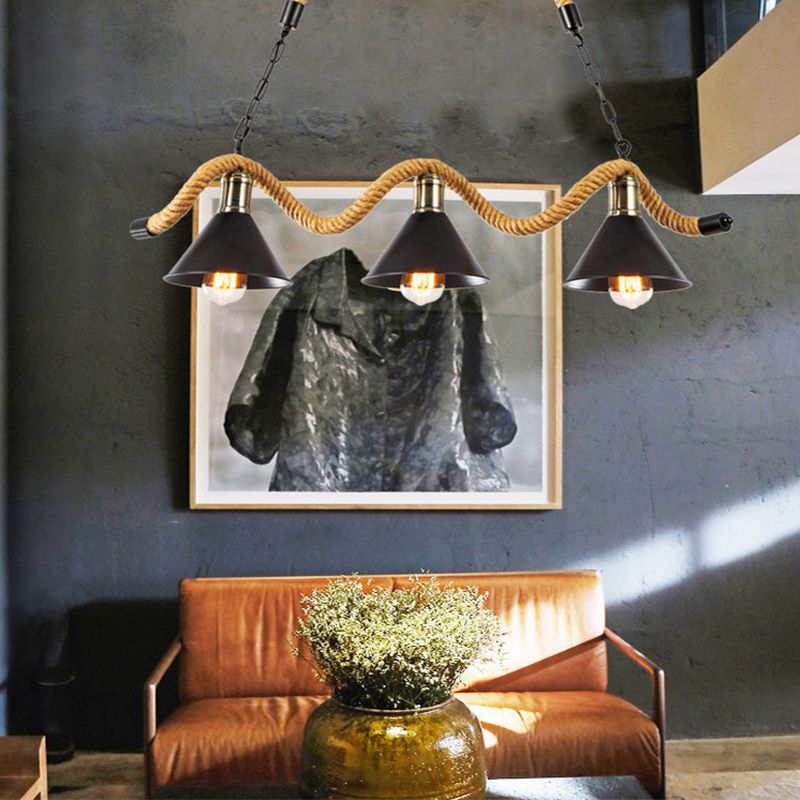 Vintage Hemp Rope Pendant Light American Industrial Style Hanging Lamp for Loft Living Room