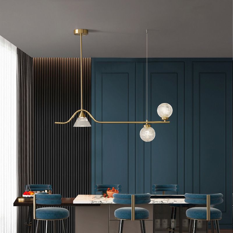 Gold Island Lights Modern Multi-Head Geometry Restaurant Hanging Lamps with Glass Shade