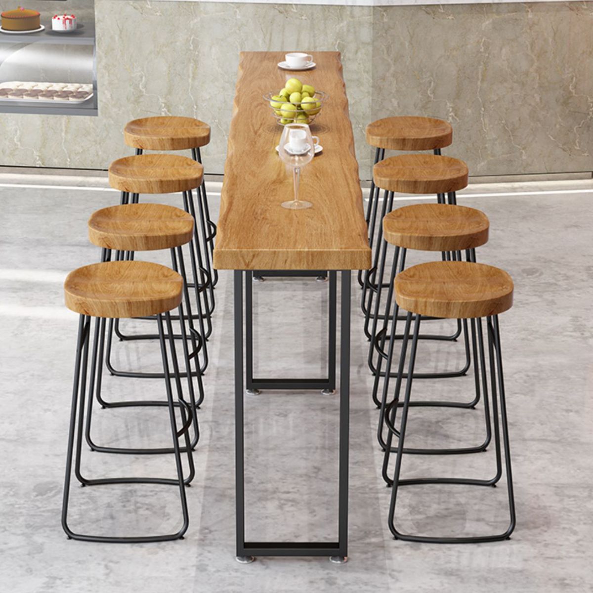 Solid Wood Dining Stools Contemporary Armless Bar Stools with Footrest
