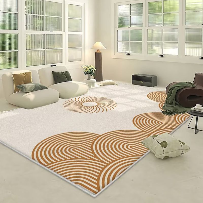 Modern Irregular Line Rug Beige Polyester Rug Washable Rug for Drawing Room
