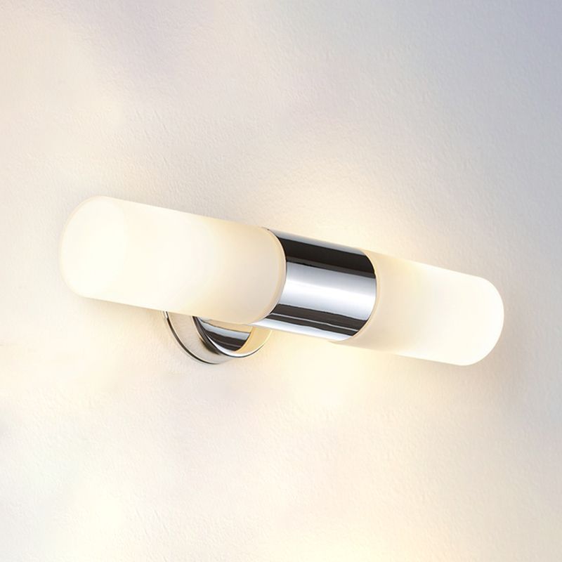 Cylinder Shape Vanity Lamp Modern Style Metal 2 Lights Bath Light in Sliver