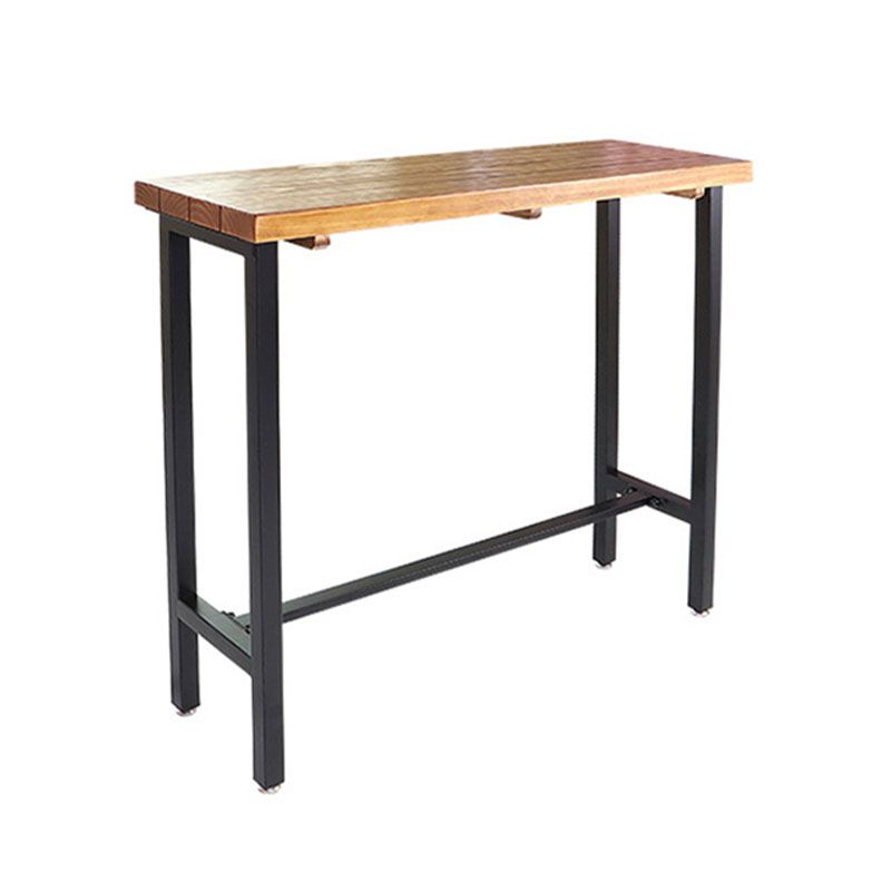 Industrial Brown Pine Bar Dining Table Rectangle Indoor Bistro Table with Footrest