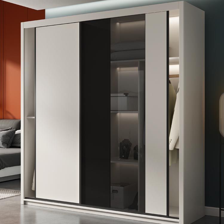 Contemporary Style Wood Wardrobe White Colour Wardrobe Closet with Sliding Door