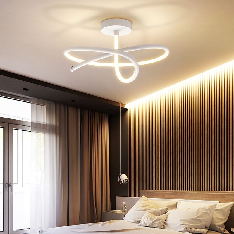 Line Shape LED Ceiling Lamp Modern Aluminium 1 Light Flush Mount for Living Room