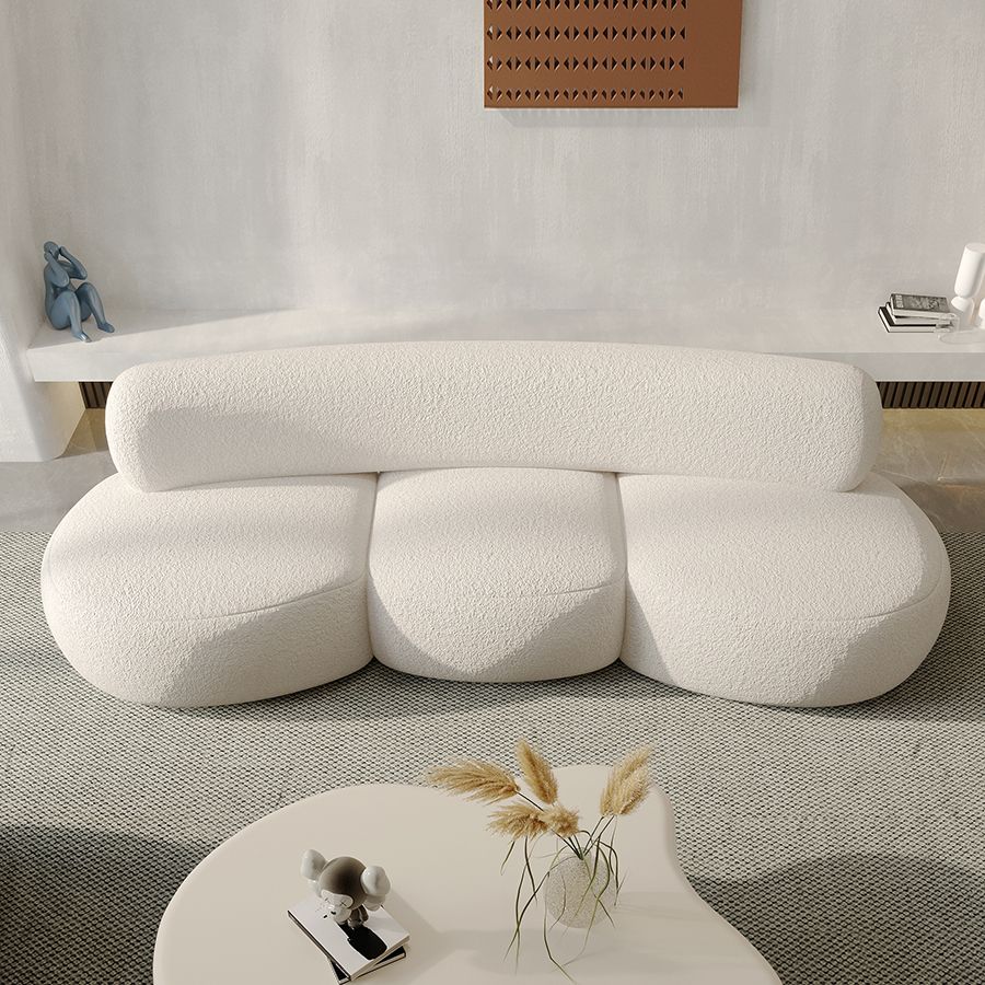 Contemporary Style Wool Sofa in White Curved Upholstered Sofa