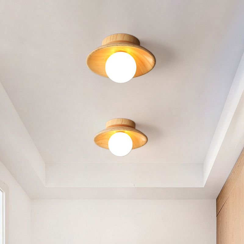 Modern Style Spherical Shape Ceiling Light Wood 1 Light Ceiling Light for Restaurant
