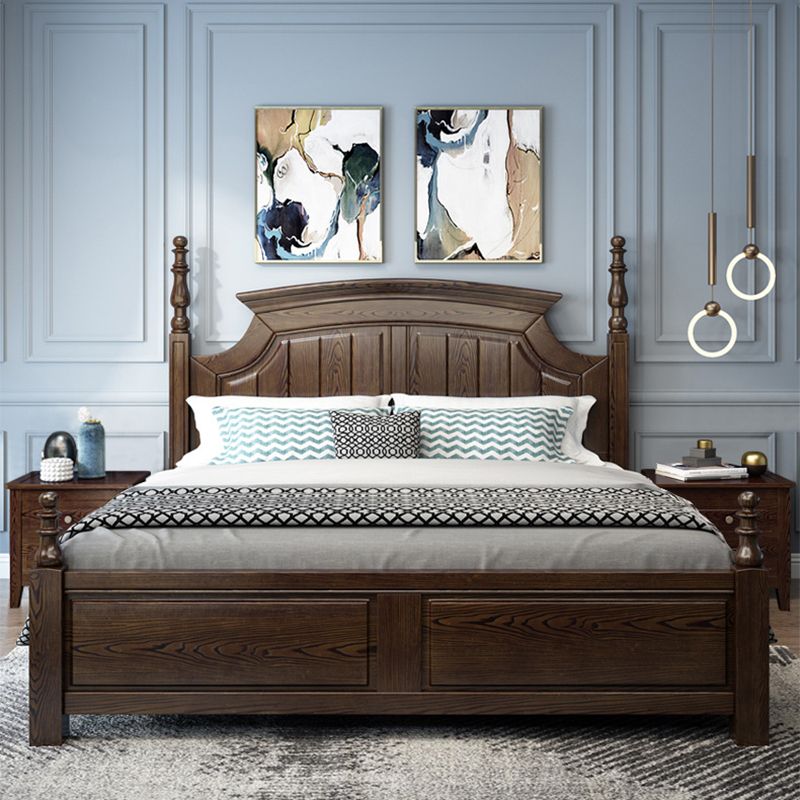 Rustic Style Bed Frame Solid Wood Standard Bed with Headboard