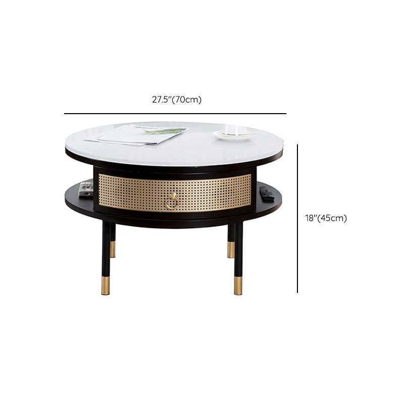 17.7" H Round Slate Coffee Table 4 Legs Cocktail Table with 2 Drawers