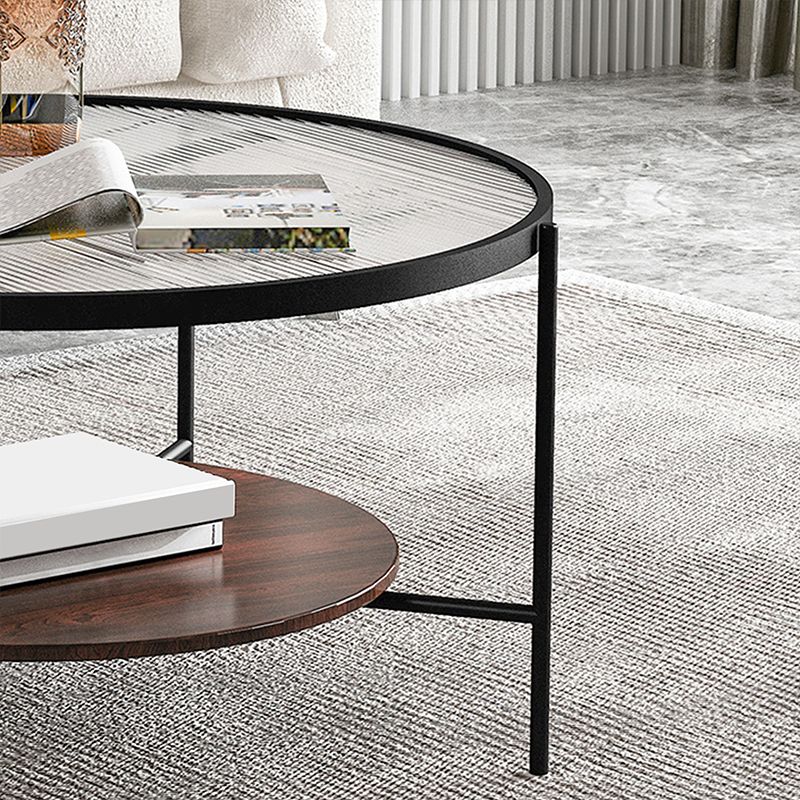 Round 4 Legs Coffee Table 2-Tier Cocktail Table with Wood Accents