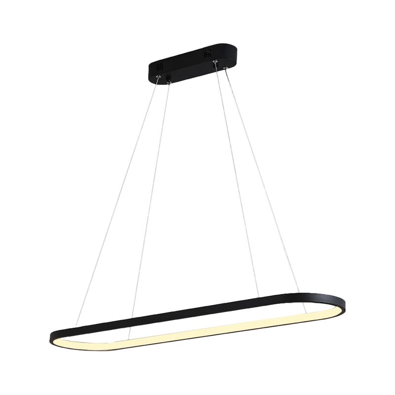 Black/White Ellipse Hanging Lamp Simplicity 27"/35.5" L LED Metal Island Light Fixture over Dining Table