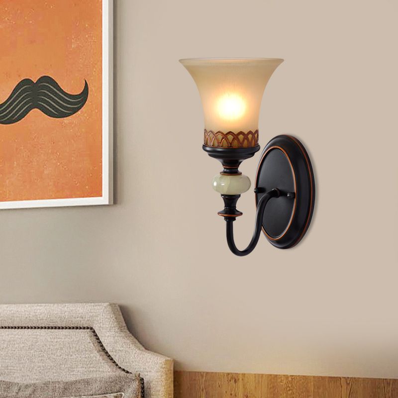 Campana nera su a parete a parete light vetro abbronzato vintage 1 bulbo soggiorno lampada da parete