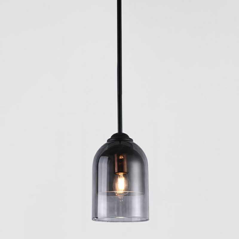 Cloche Smoke Gray Glass Hangluchting Modern 1 kop Zwart Hangende verlichtingsarmatuur