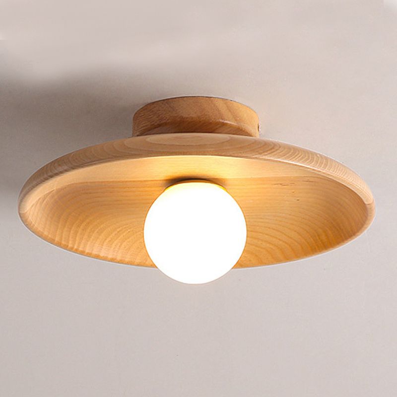 Lámpara de techo interior de madera con montaje empotrado, globo creativo moderno, con pantalla de cristal