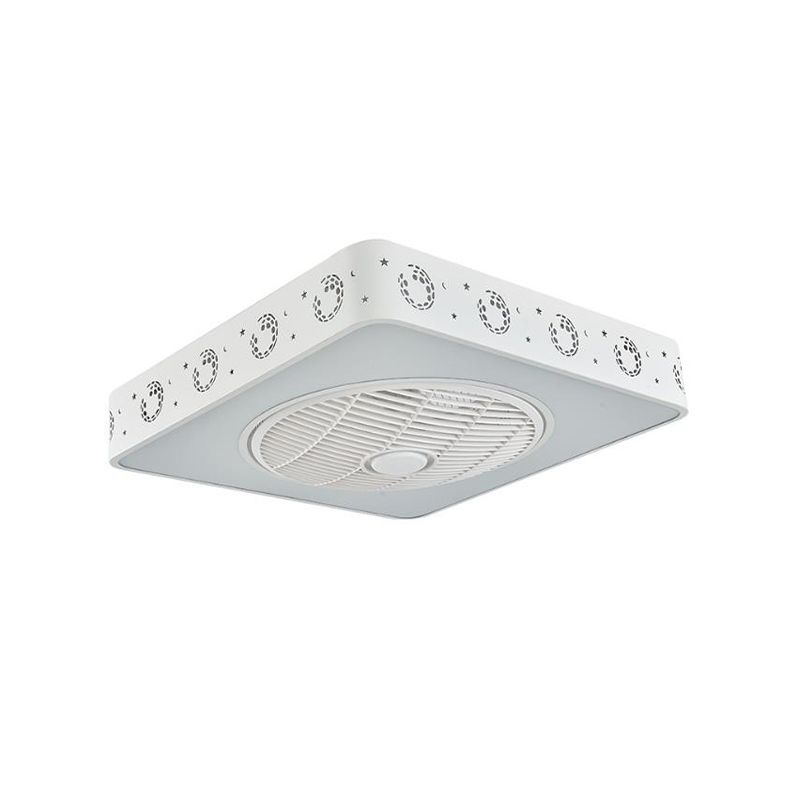 21,5 "W White LED Mont semi-chasseur Aménagement en métal contemporain Métal / Éclairage de ventilateur pendentif carré, 3 lames