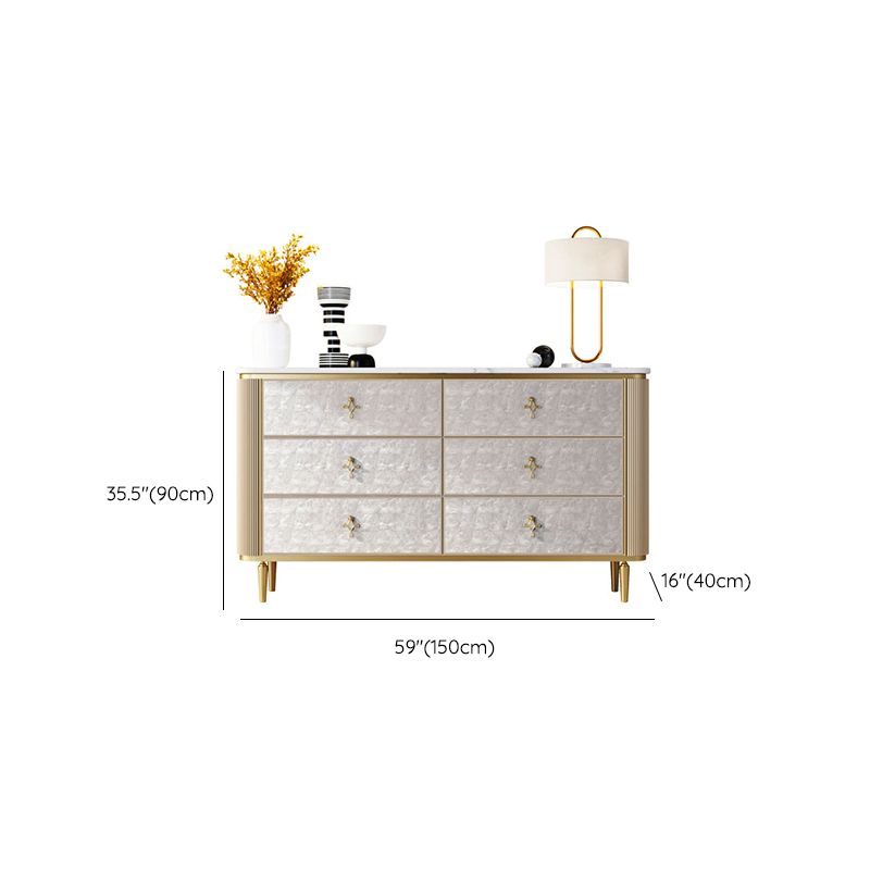 Classic Glam Double Dresser Stone Storage Chest with Metal Feet for Bedroom