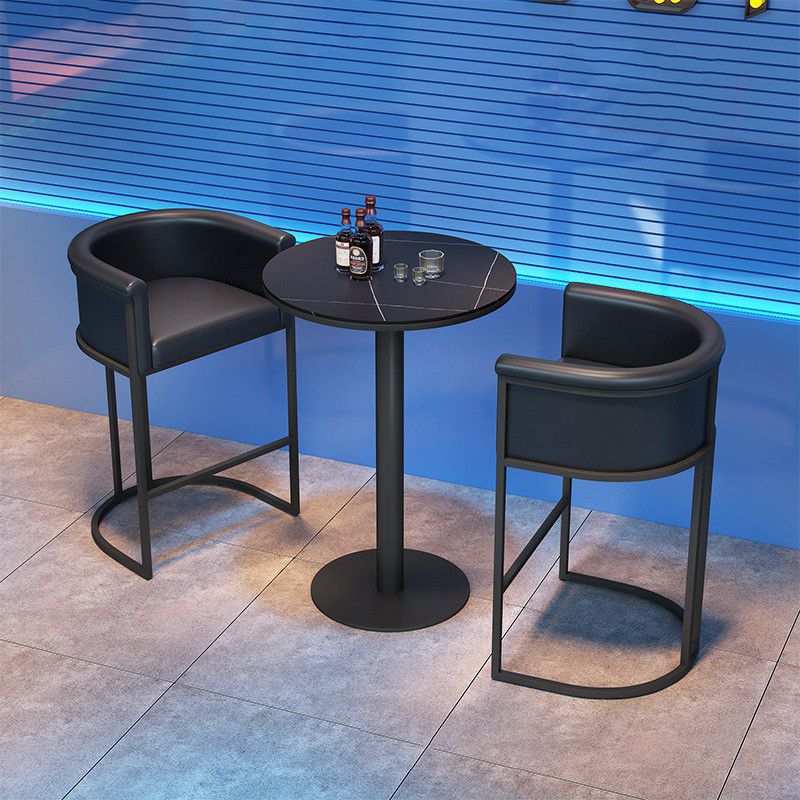 1/2/3 Pieces Industrial Black Bar Table Set Round Bistro Set with Solid Back Stools