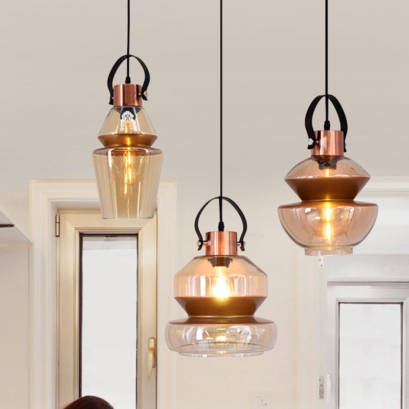 Copper Urn Pendant Lighting Fixture Modern 1 Head Clear Glass Hanging Lamp, 6.5"/8"/10" Wide
