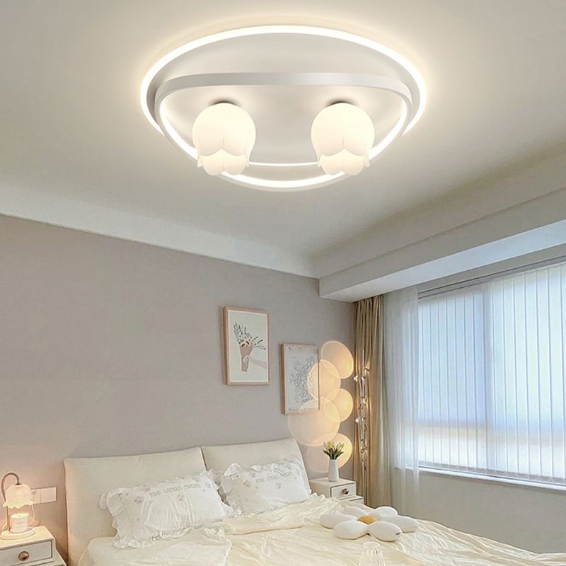 LED Modern Metal Flush Mount Linear Shape Ceiling Light with Plastic Shade for Living Room