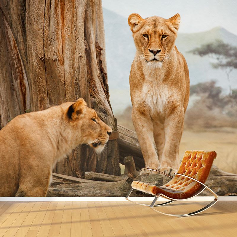 Lioness Mural Decal Contemporary Wallpaper Eco-friendly Wall Decor for Bedroom