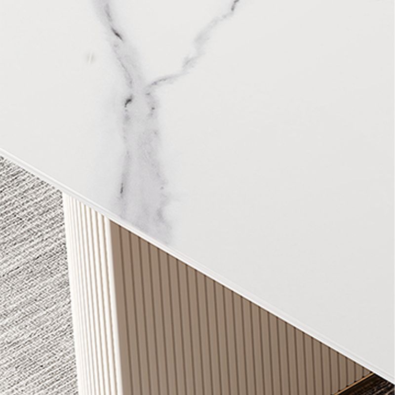 Oval Shape Fixed Kitchen Table Luxury Sintered Stone Double Pedestal Table