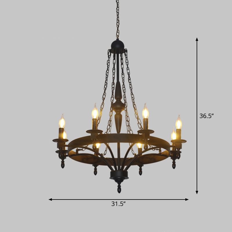 8 Lights Pendant Light Classic Wagon Wheel Metal Hanging Chandelier in Rust for Corridor