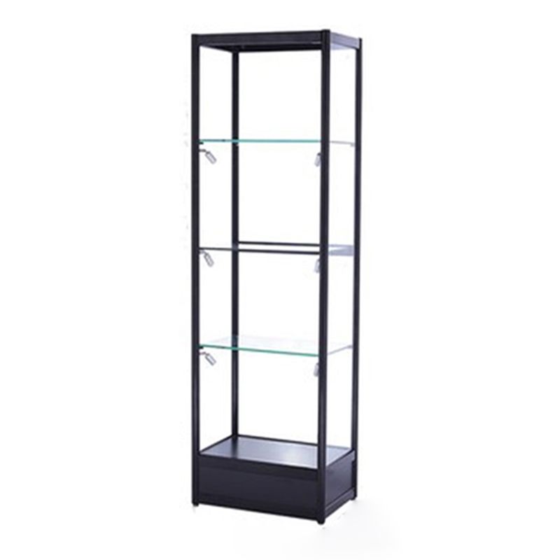 Metal Curio Cabinet Modern Black Display Stand with Three Glass Shelves
