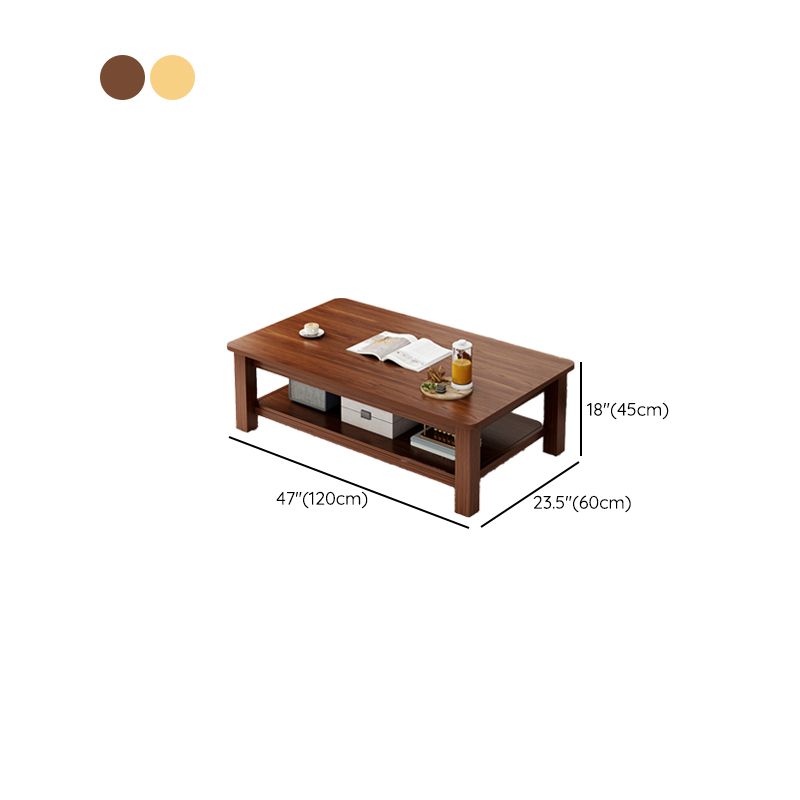 Rectangular Wooden 1 Single Coffee Table 4 Legs Cocktail Table with Shelf
